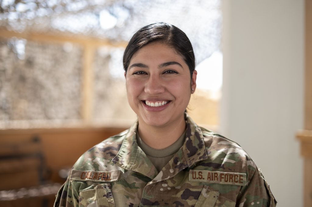U.S. Air Force Staff Sgt. Diana Calafell from the 332nd Air Expeditionary Wing poses for a portrait in celebration of Women’s Equality Day August 25, 2021 at an undisclosed location somewhere in Southwest Asia. Women’s Equality Day, which takes place every year on August 26, commemorates the passage of the 19ht Amendment to the U.S Constitution, granting women the right to vote. (U.S. Air Force photo by Senior Airman Karla Parra)